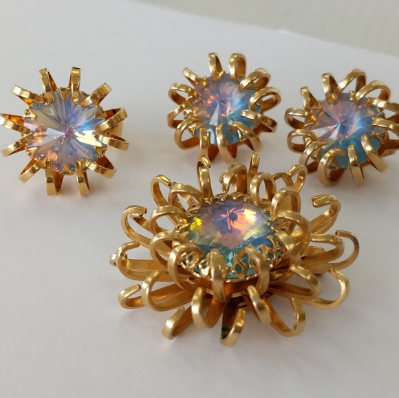 Pristine VTG ALL SIGNED Sarah Coventry Iridescent Crystals & Gold Tone Set - Picture 8 of 16